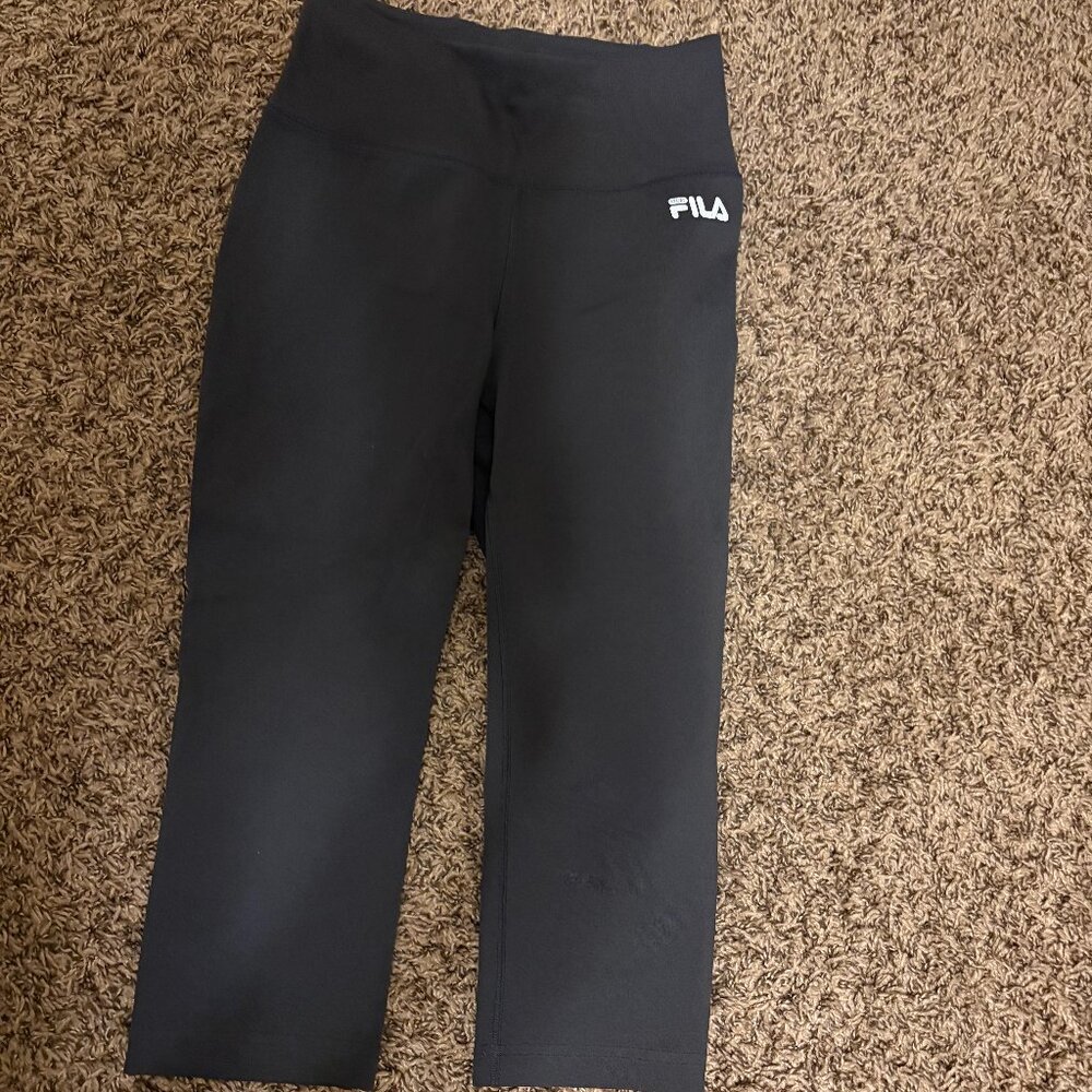 Fila Sport Performance Cropped Leggings Gray Small Pull On Wide Waistband Nylon
